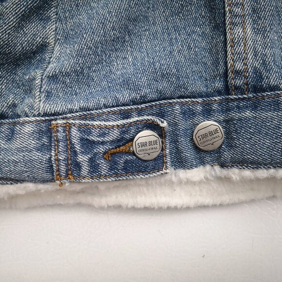 Star Blue Ladies Size Small Blue Denim Jacket with White Faux Fur Lining - Picture 8 of 13